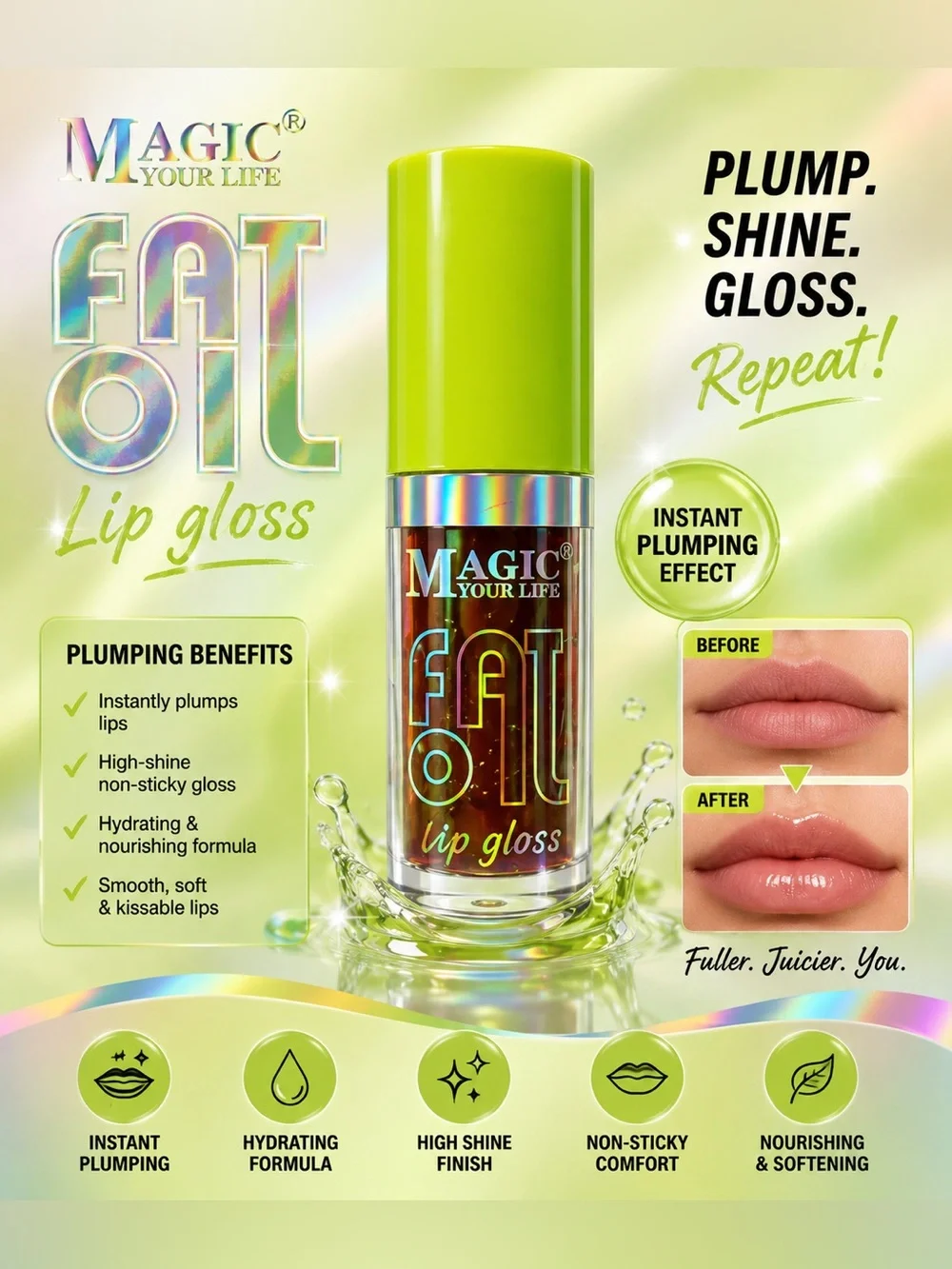 FAT OIL PLUMPING Lip Gloss- Magic your life – Bright Lime Cap